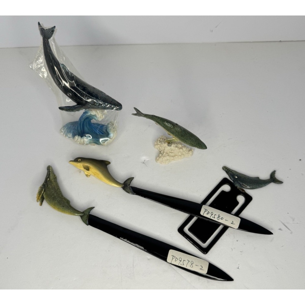 Lot of 5 Vintage Lacquer Painted Fish Letter‎ Openers And Figurines 8"